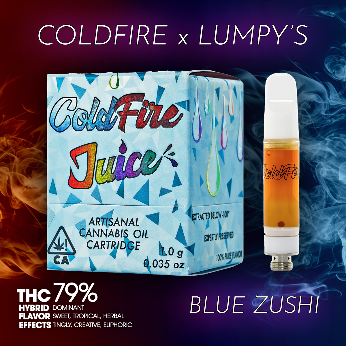 ColdFire-x-Lumpys-Blue-Zushi-Vape-Cartridge-1×1-1200×1200 Cake - Sour Apple Pie Designer Distillate Disposable 1.25g