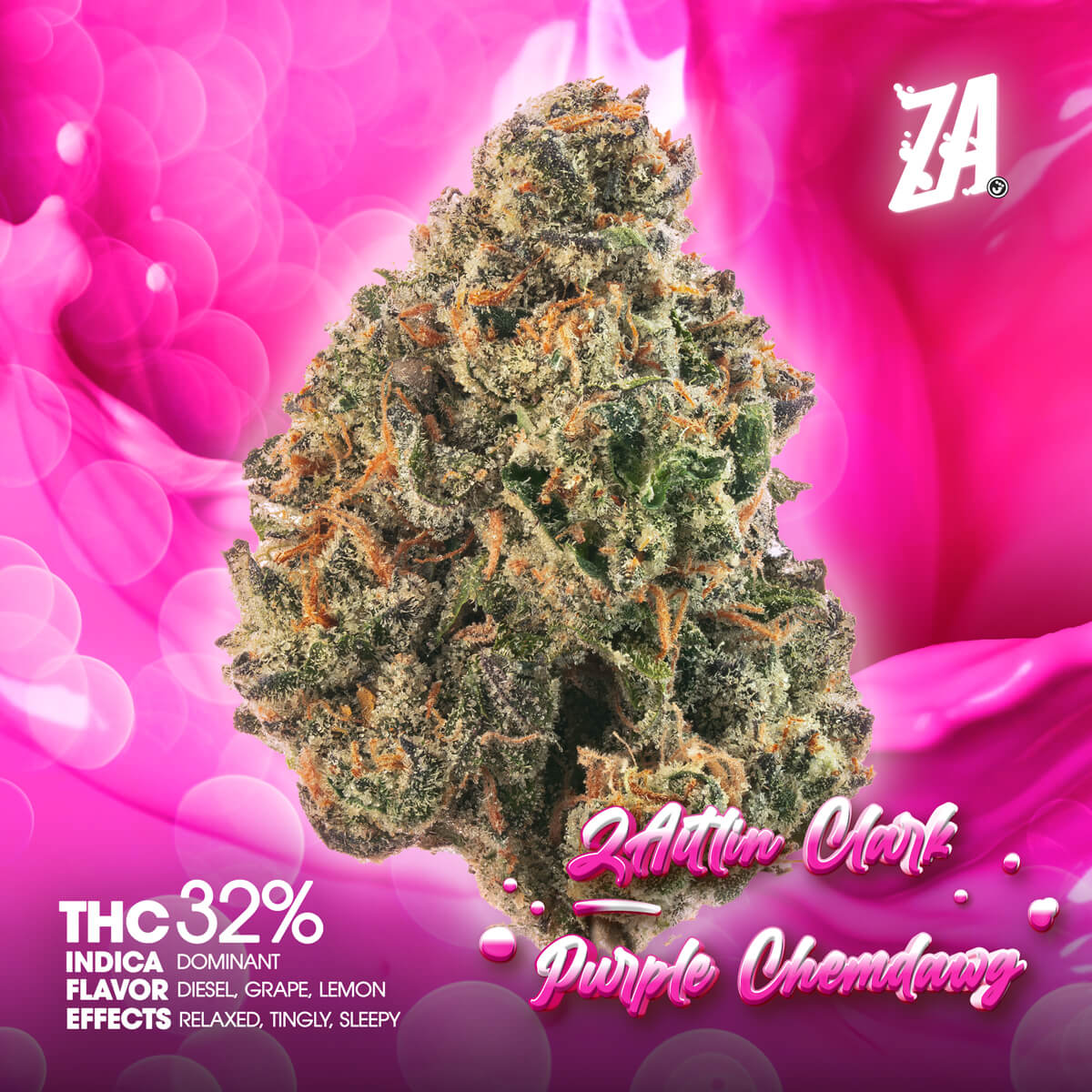 ZA-Flower-ZAlitlin-Clark-Purple-Chemdawg-1×1-BRANDED-1200×1200 Quality Over Quantity - Cherry Gas Flower 14g