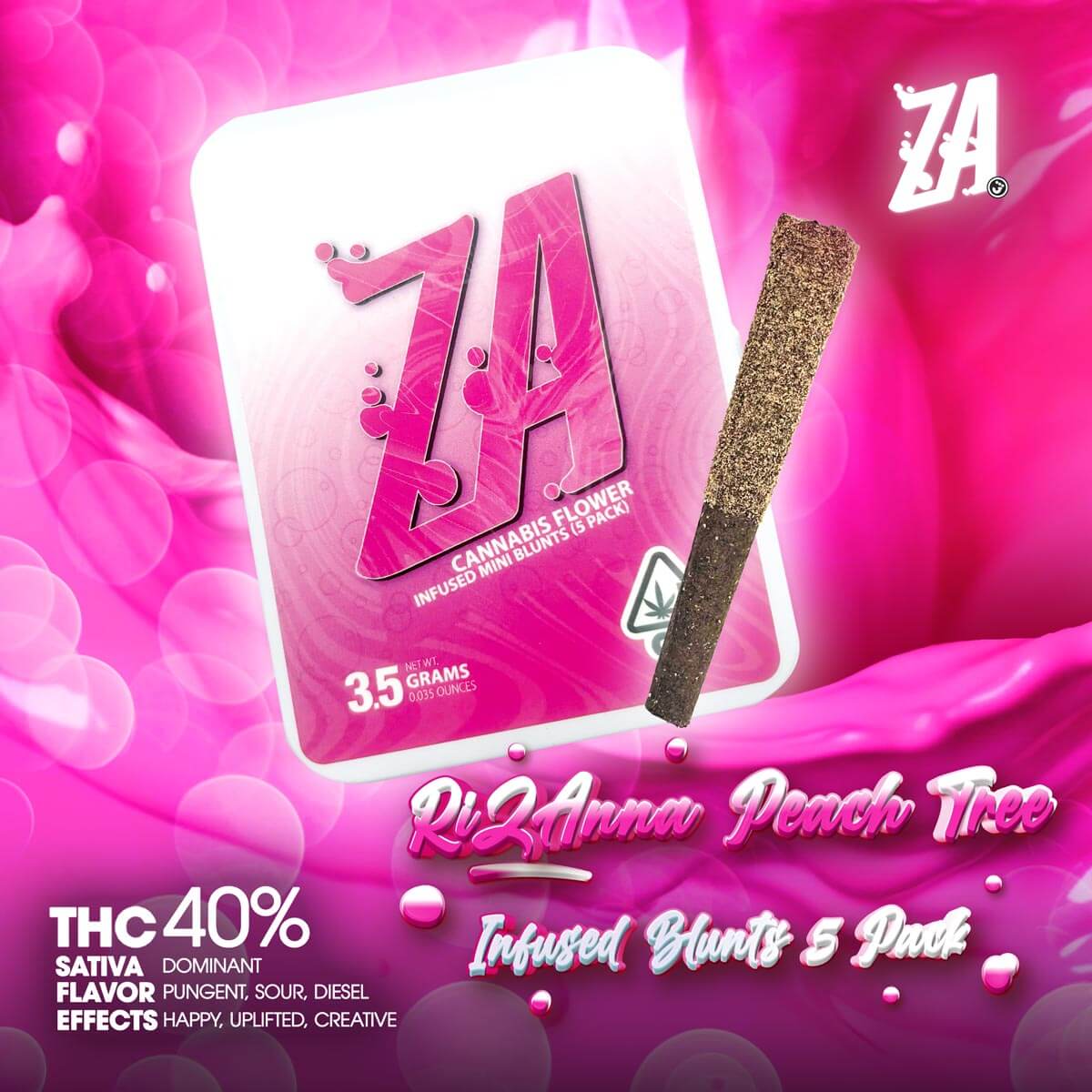 ZA-RiZAnna-Peach-Tree-Infused-Blunts-5-Pack—1×1-1200×1200 Cake - Sour Apple Pie Designer Distillate Disposable 1.25g