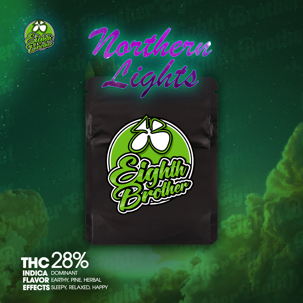 Eighth-Brother-Flower-Northern-Lights-1×1-BRANDED-1200×1200 Quality Over Quantity - Cherry Gas Flower 14g
