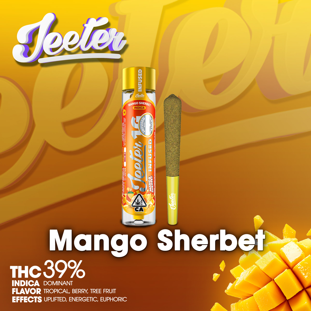 Jeeter-Preroll-Mango-Sherbet-1×1-BRANDED-1200×1200 Quality Over Quantity - Cherry Gas Flower 14g