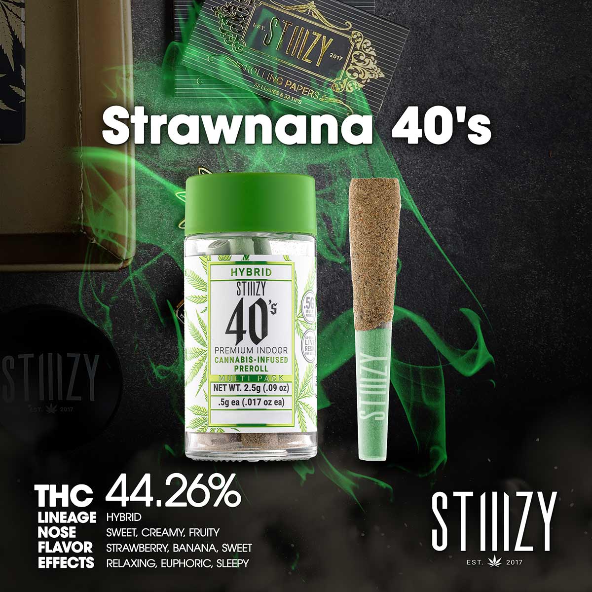 Stiiizy-Preroll-Strawnana-40’s-1×1-1200×1200 STIIIZY - Strawnana 40's Preroll Pack 2.5g