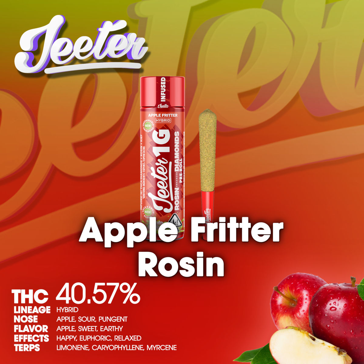 Jeeter-Preroll-Apple-Fritter-Rosin-1×1-BRANDED-1200×1200 JEETER - Apple Fritter Rosin Infused Preroll 1g