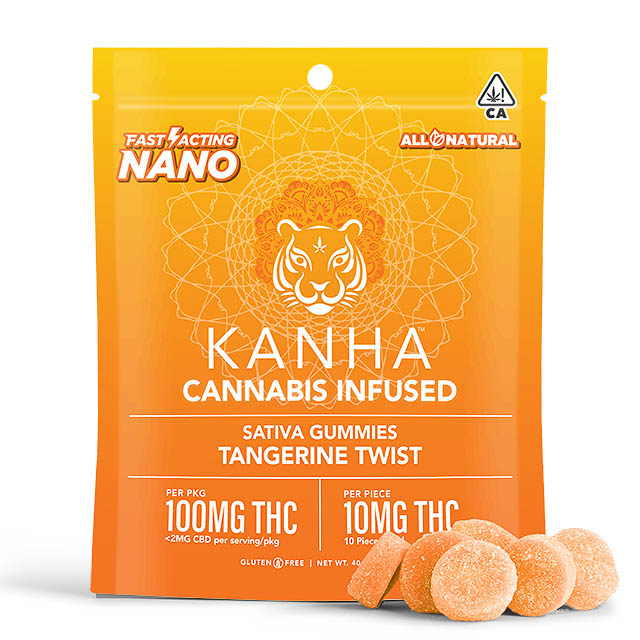 Kanha – Edibles – Sativa Tangerine Twist Nano Gummies – WHT BG – 640 – 1X1 MENU – 220914 KANHA - Tangerine Twist Nano Gummies 100mg