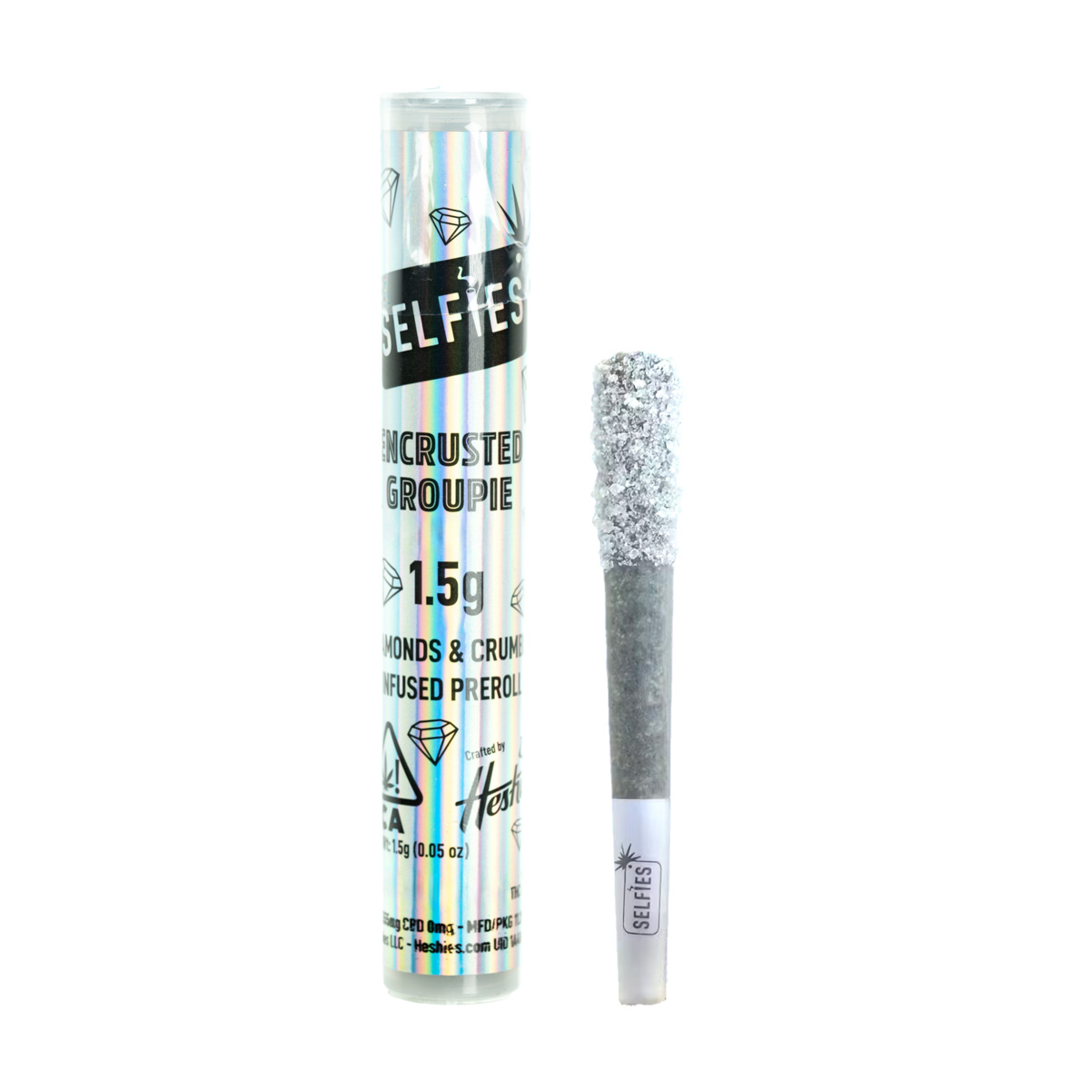 Selfies – Prerolls – GROUPiE Generic Encrusted – WHT BG SELFIES - Kush Mints Diamond Encrusted Crumble Infused Preroll 1.5g