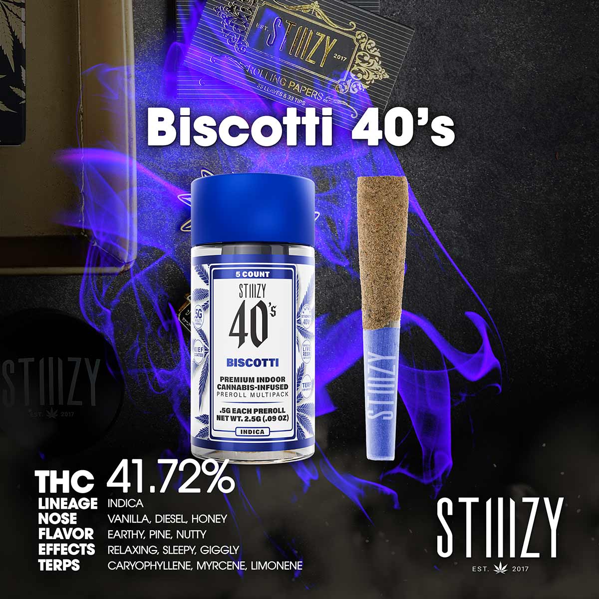 Stiiizy-Preroll-Biscotti-40’s-1×1-1200×1200 STIIIZY - Biscotti 40's Preroll Pack 2.5g