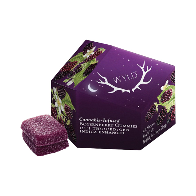 Wyld – Edibles – Boysenberry Indica Enhanced Gummies – WHT BG WYLD - Boysenberry 1:1:1 THC:CBD:CBN Indica Enhanced Gummies 100mg