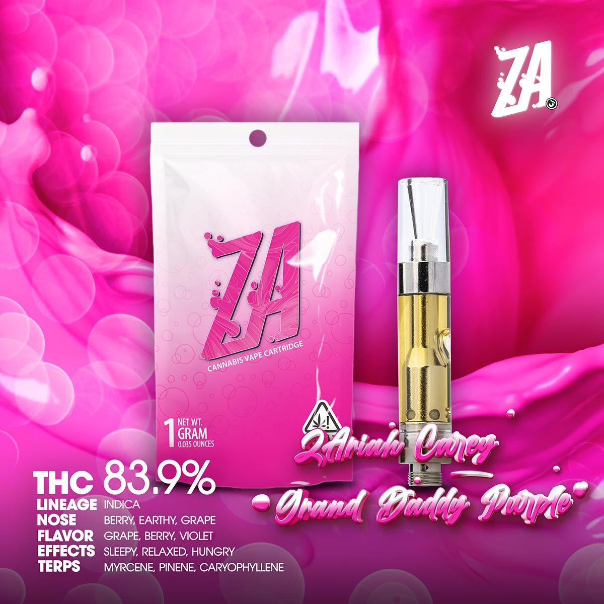 ZA - ZAriah carey Grand Daddy Purple Live Resin Cartridge 1g