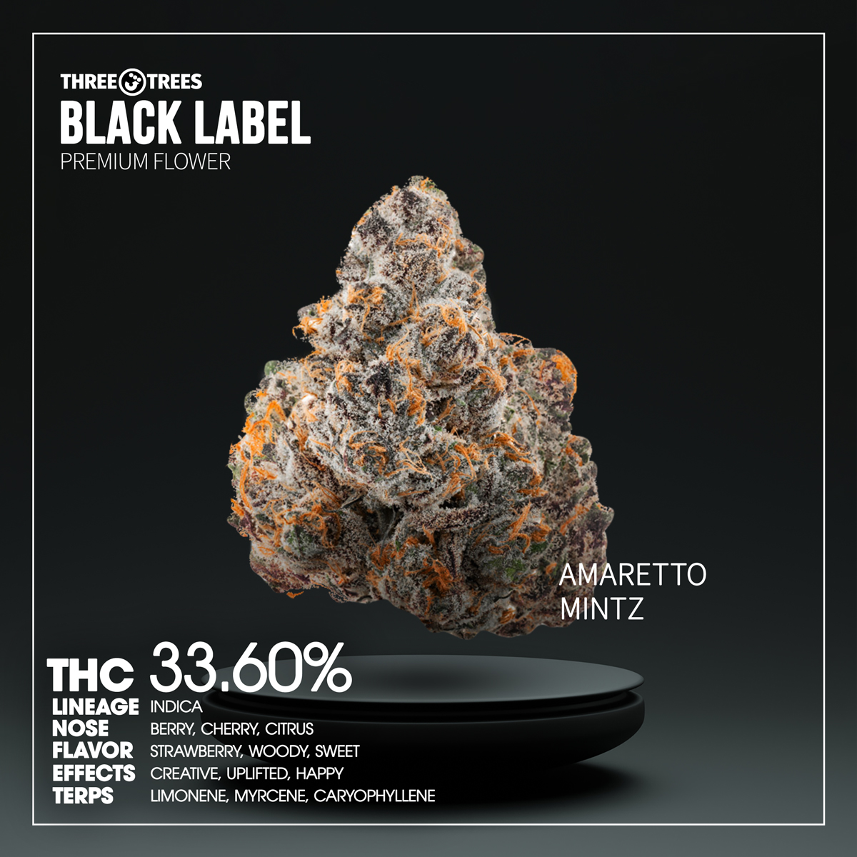 3T-Flower-Amaretto-Mintz-1×1-BRANDED-1200×1200 3T BLK LBL - Amaretto Mintz Flower 3.5g