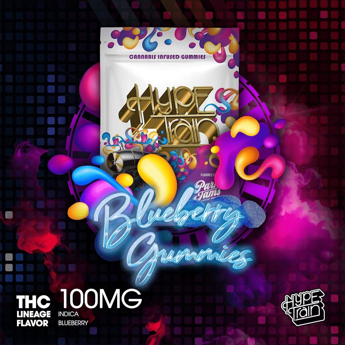 Hype Train – Gummies – Blueberry – 1×1 1200×1200-min-min (1) HYPE TRAIN - Blueberry THC:CBN 2:1 Gummies 100:50mg