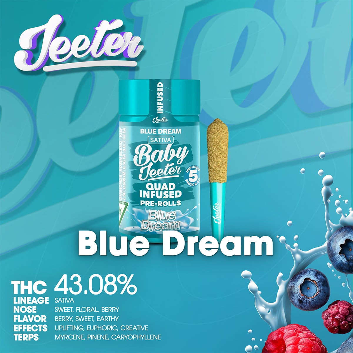 Jeeter-Preroll-Blue-Dream-Rosin-1×1-BRANDED-1200×1200-min BABY JEETER - Blue Dream Rosin Infused Preroll Pack 2.5g