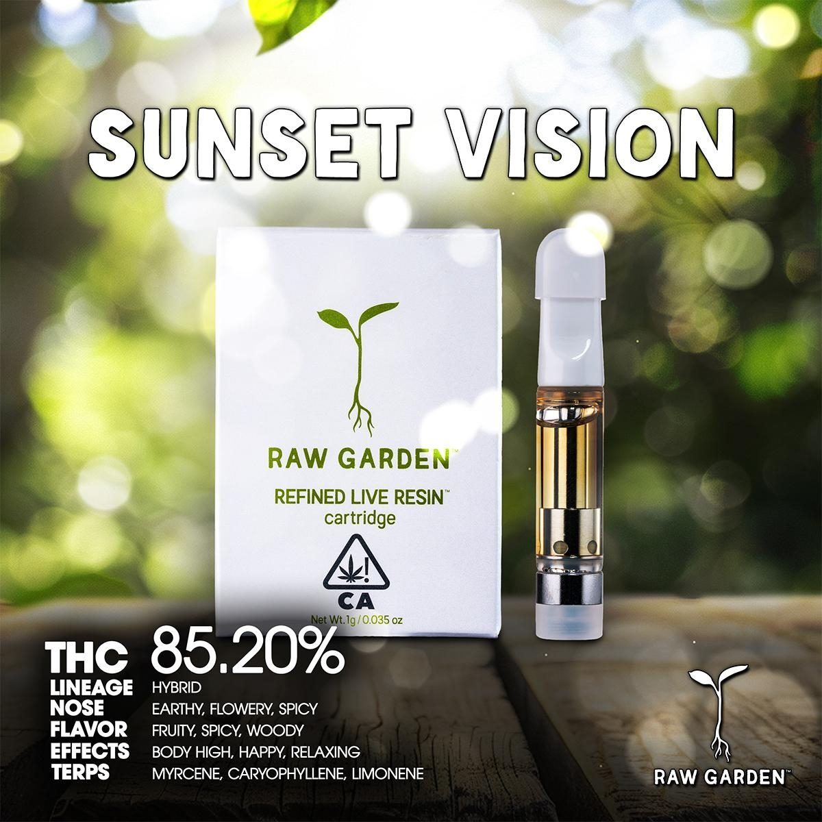 RAW_GARDEN_-_Sunset_Vision_Live_Resin_Cartridge_1g_1X1_BRANDED_1200x1200 ZA - queen ZAtifa Creme Brulee CAT4 Cartridge 1g