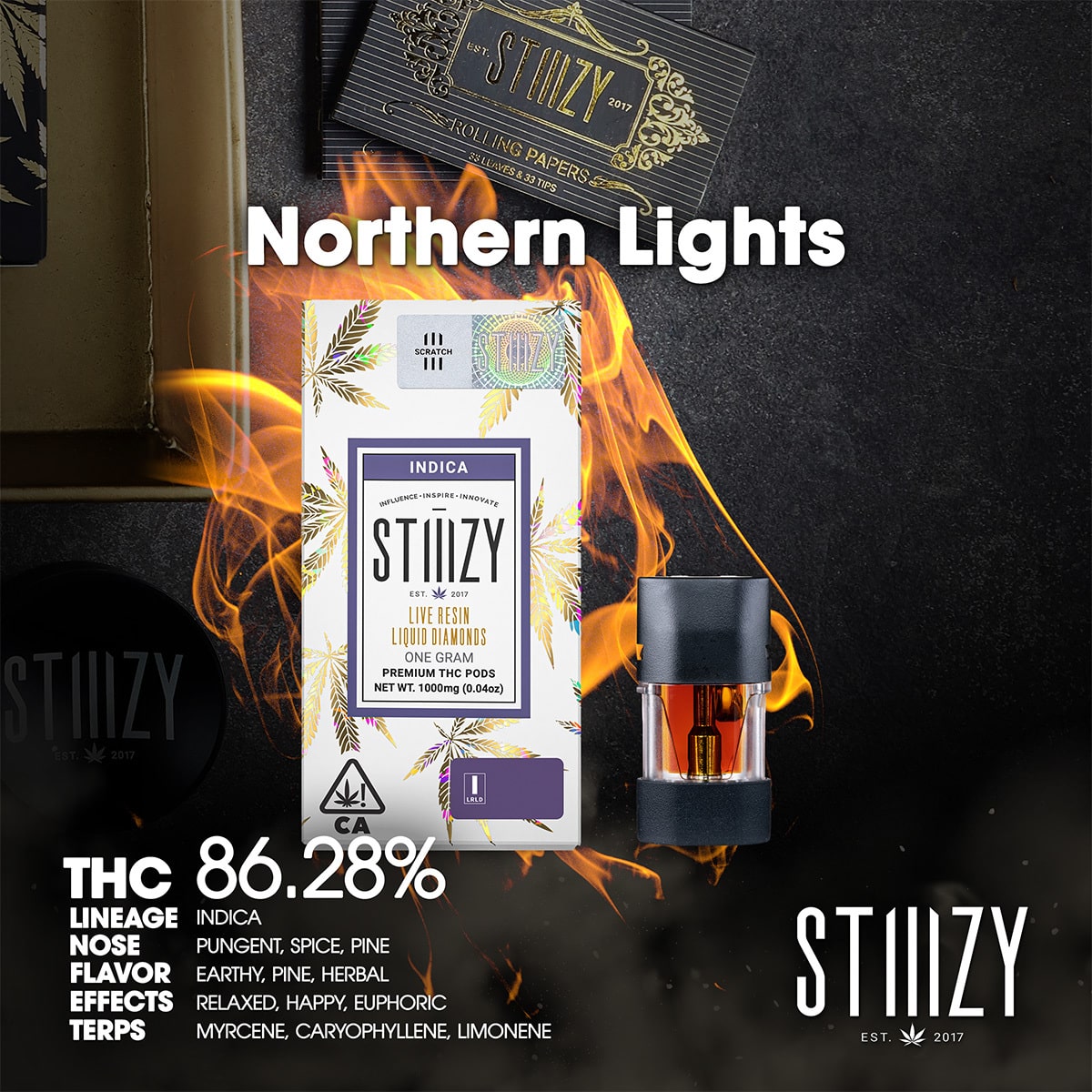 Stiiizy Vape Northern Lights Liquid Diamonds 1×1 1200×1200 STIIIZY - Strawberry Cough 40's Preroll Pack 2.5g