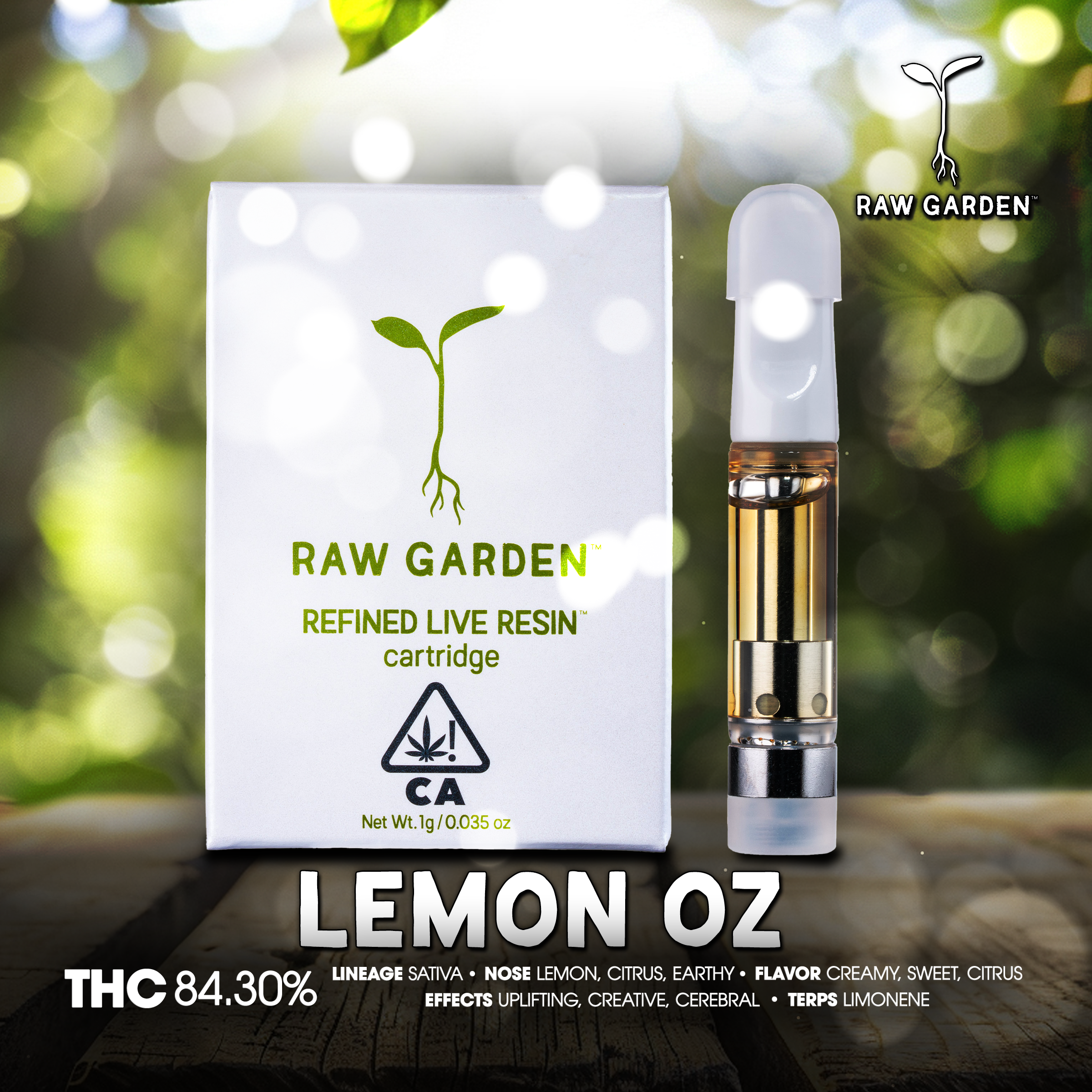 RAW GARDEN – Lemon Oz Live Resin Cartridge 1g 1X1 BRANDED 2400×2400