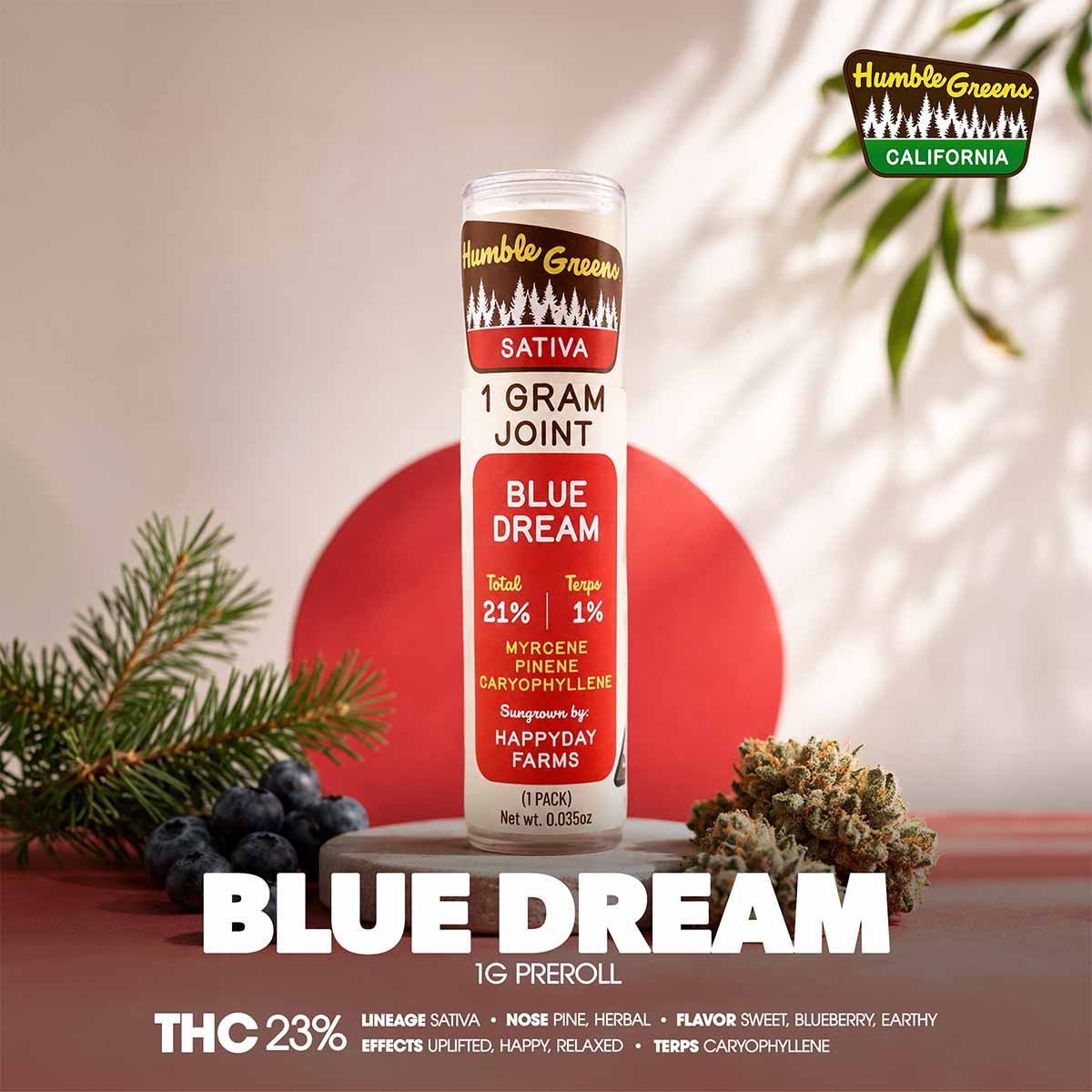 HUMBLE GREENS – Blue Dream Preroll 1g 1×1-BRANDED-1200×1200