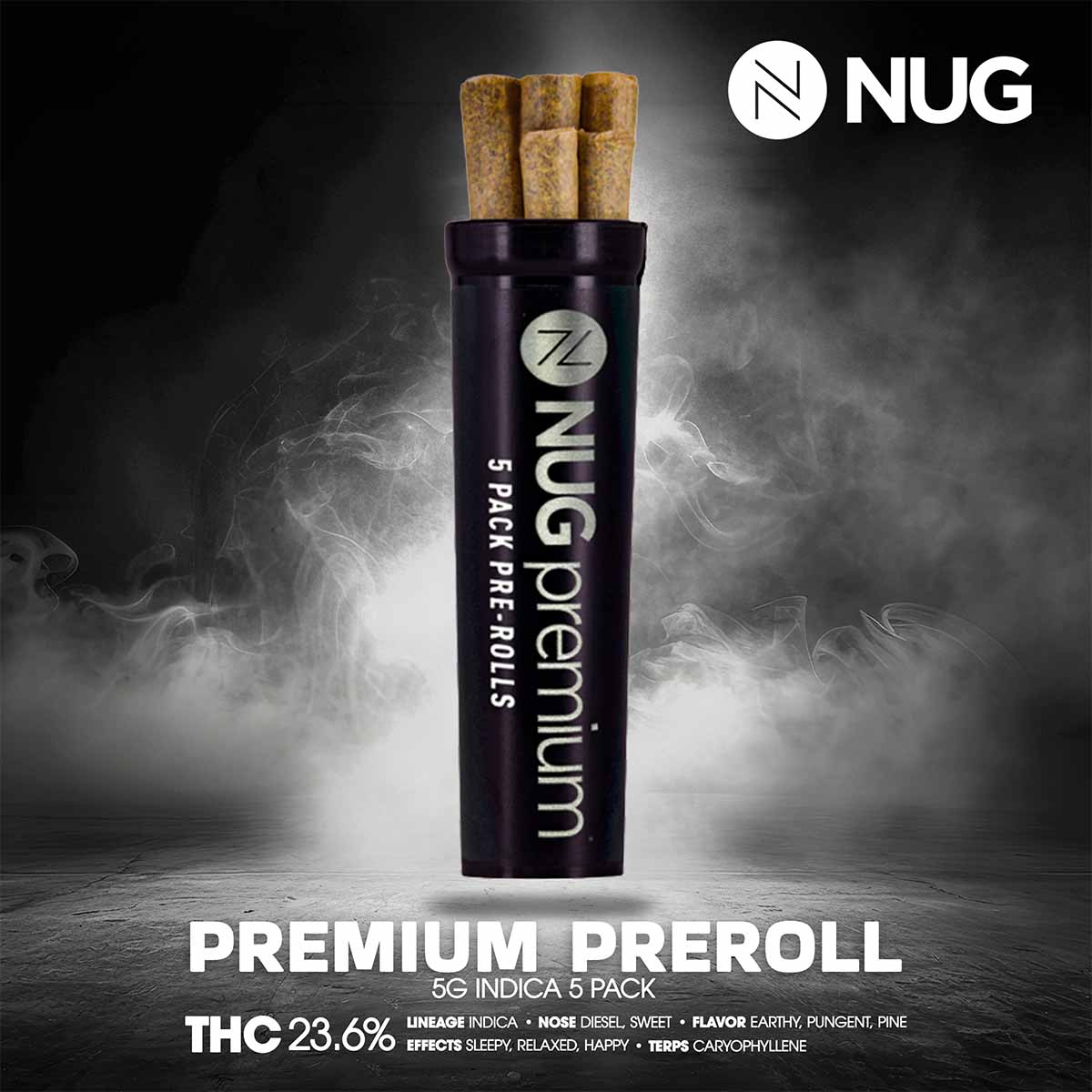 NUG – Indica Premium Preroll 5 Pack 5g-1×1-BRANDED-1200×1200