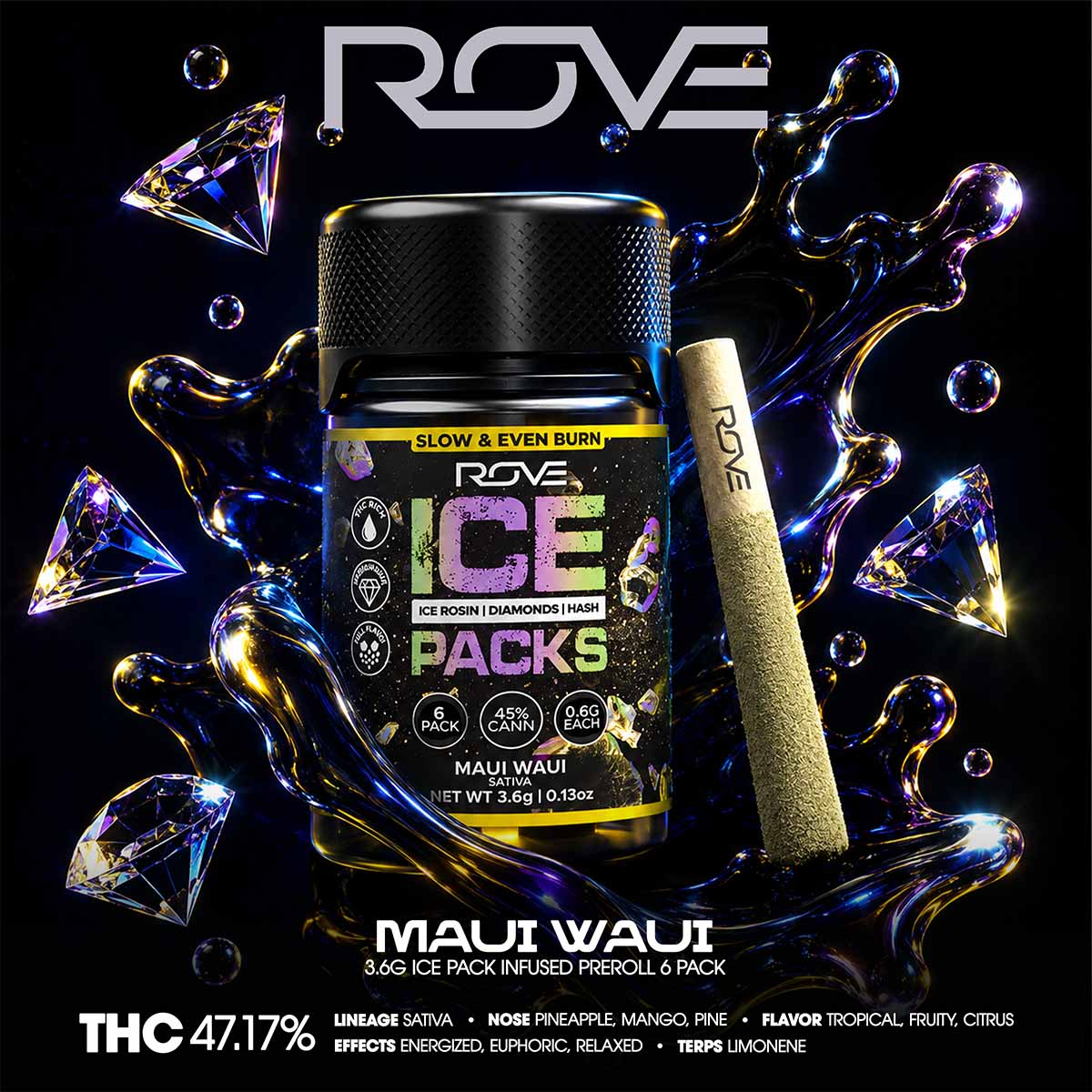 ROVE – Maui Waui Ice Pack Infused Preroll 6 Pack 3.6g 1×1-BRANDED-1200×1200