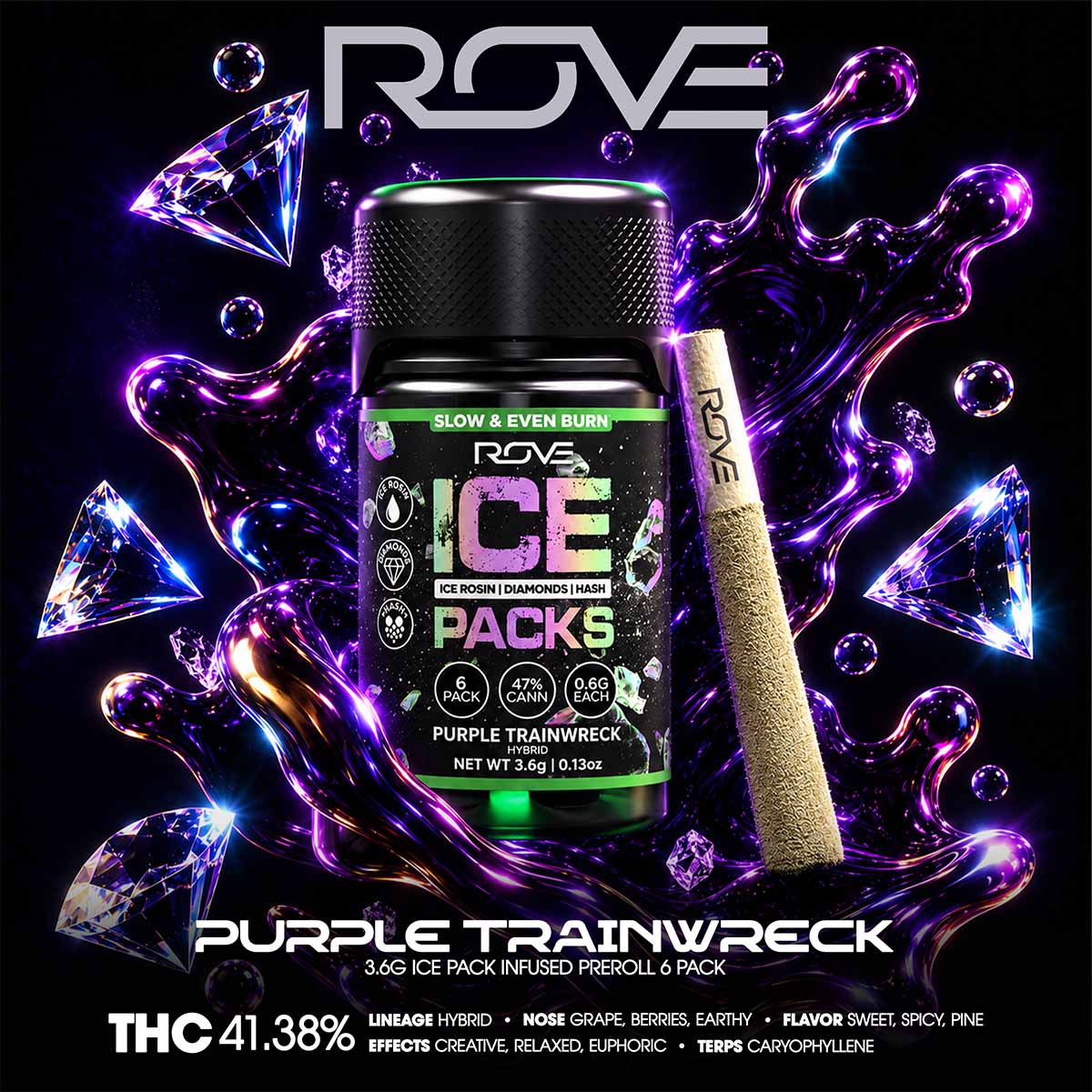 ROVE – Purple Trainwreck Ice Pack Infused Preroll 6 Pack 3.6g 1×1-BRANDED-1200×1200