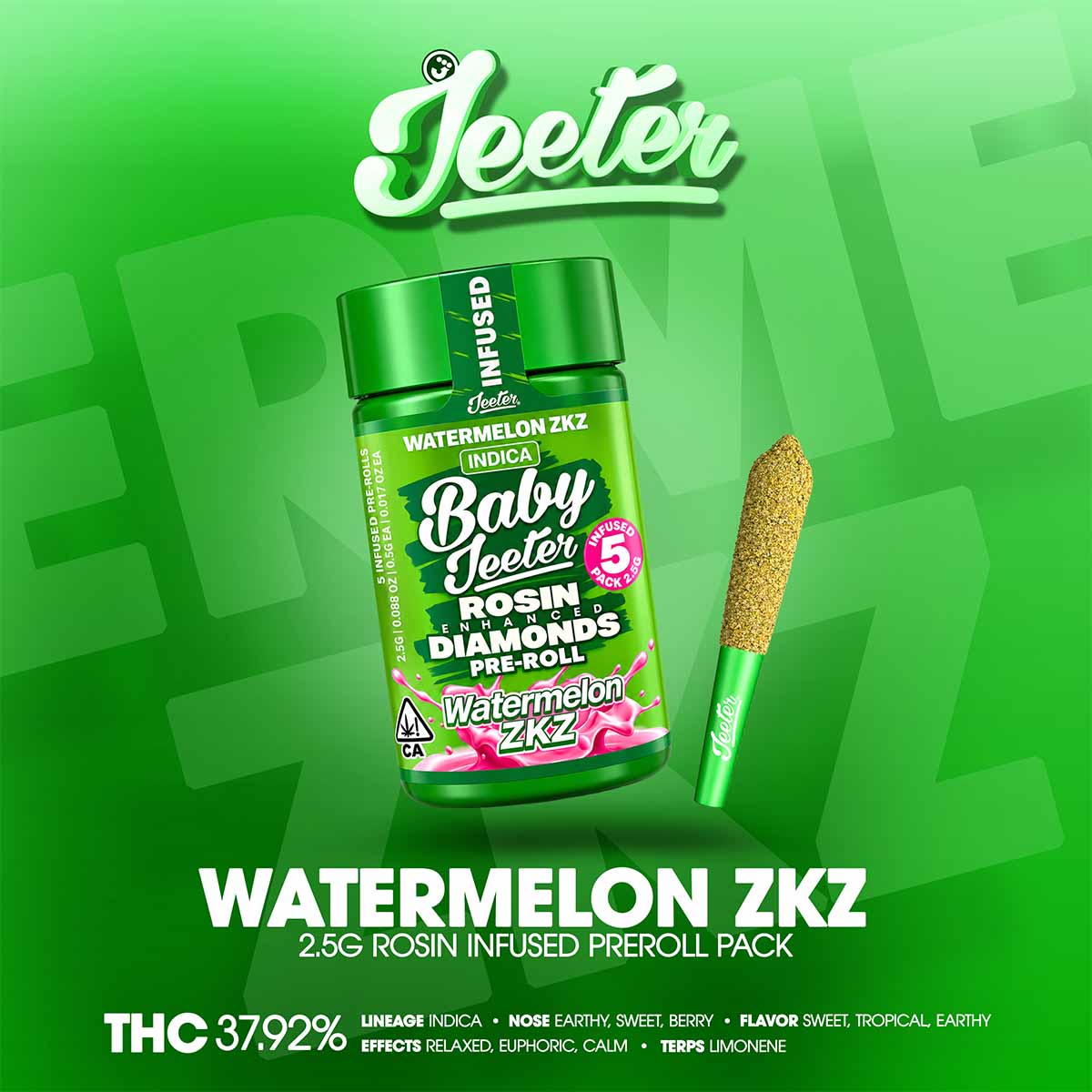BABY JEETER – Watermelon ZKZ Rosin Infused Preroll Pack 2.5g-1×1-BRANDED-1200×1200