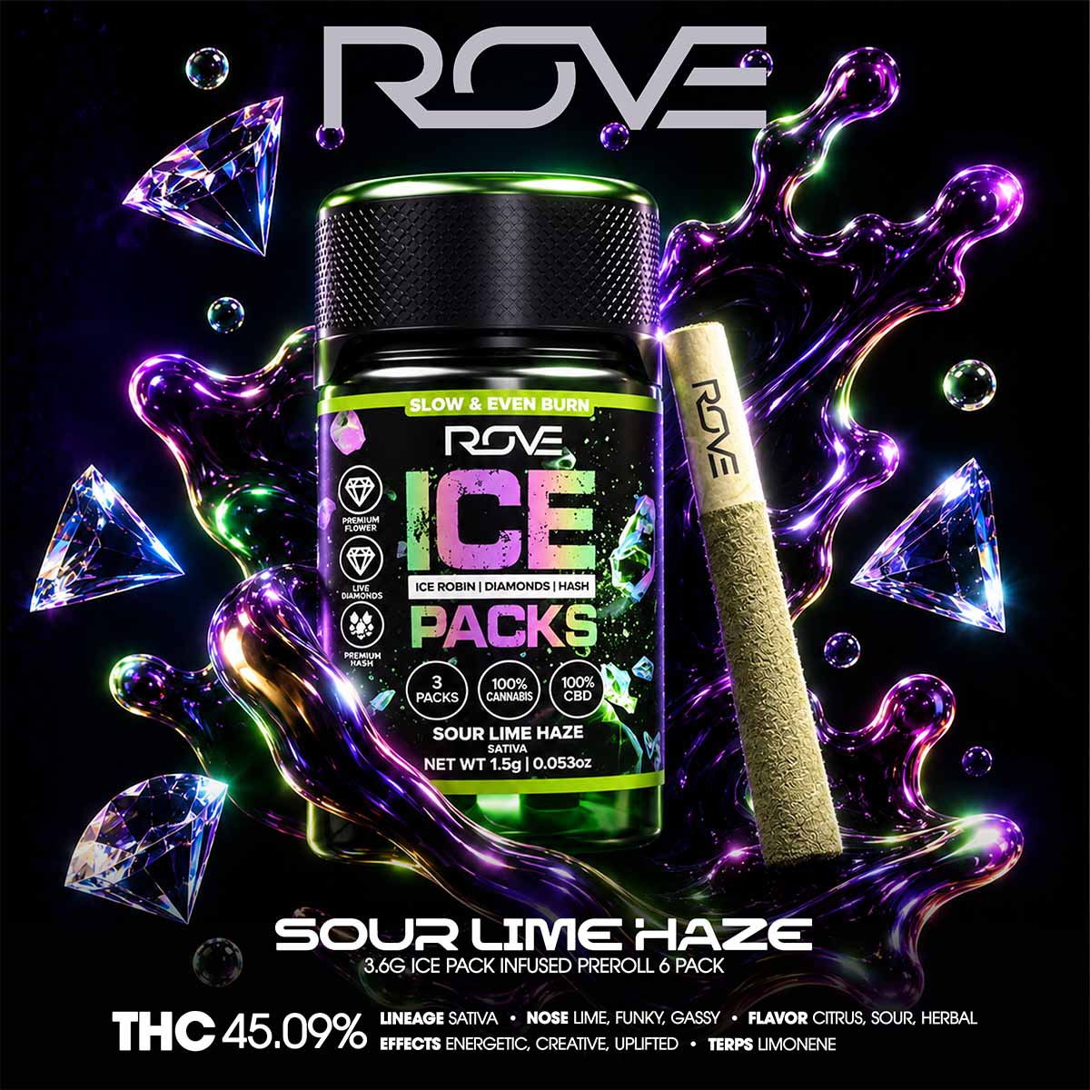 ROVE – Sour Lime Haze Ice Pack Infused Preroll 6 Pack 3.6g 1×1-BRANDED-1200×1200
